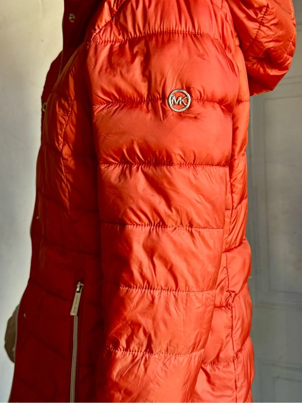 MICHAEL Michael Kors Women's Packable Puffer Jacket - Orange (Size M)